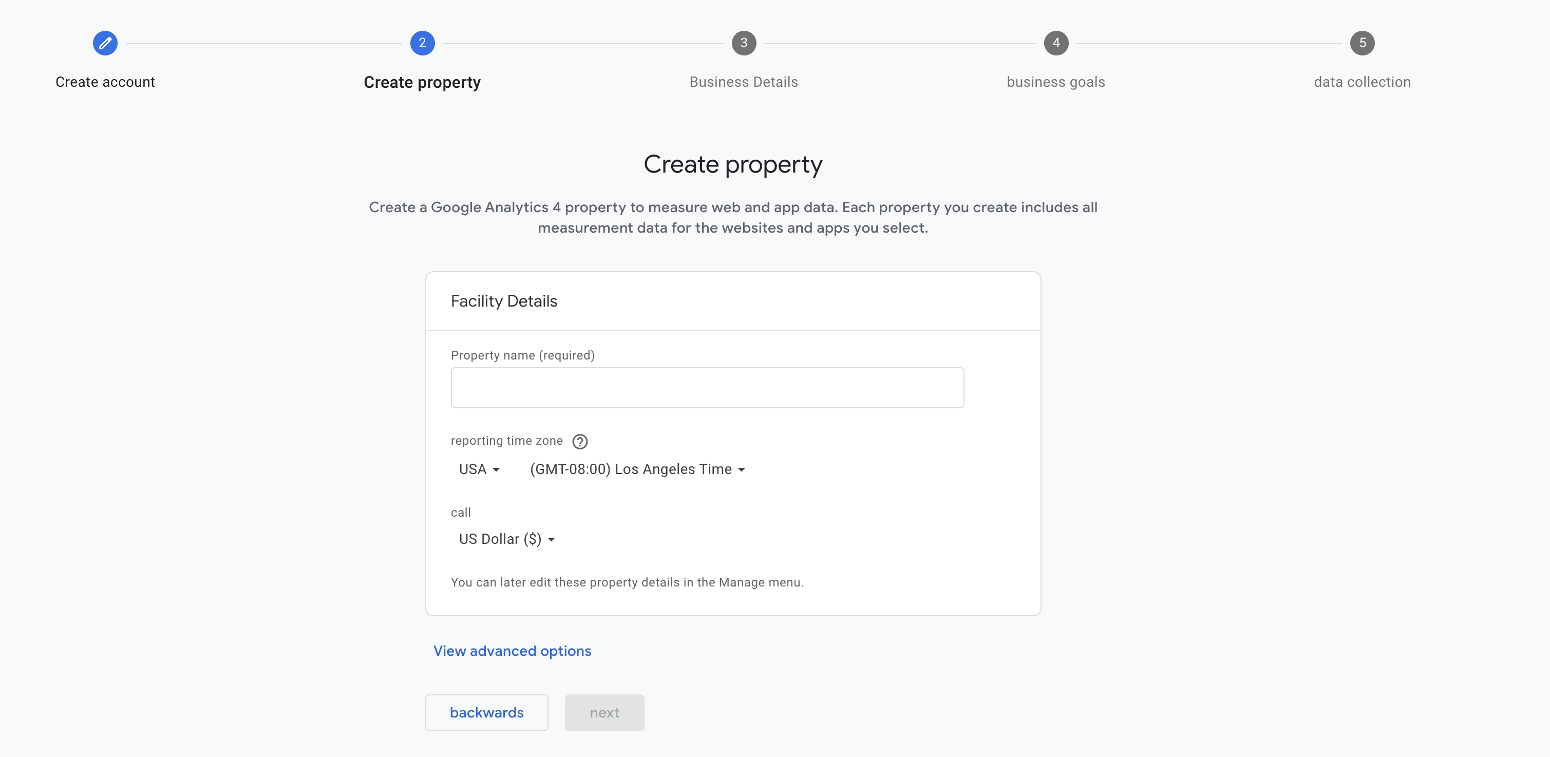 Google Analytics Setup Property Stage