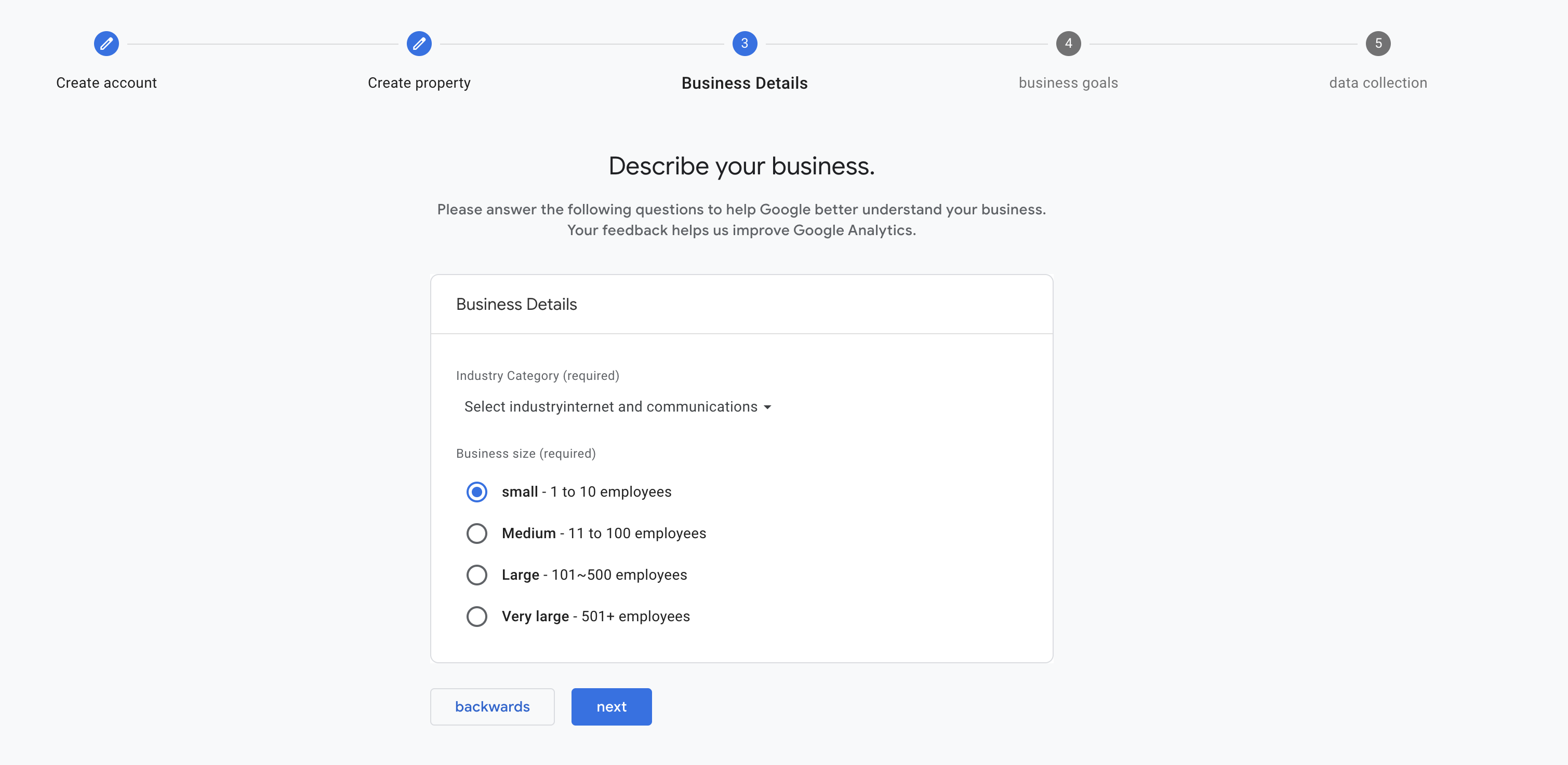 Google Analytics Setup Business Stage